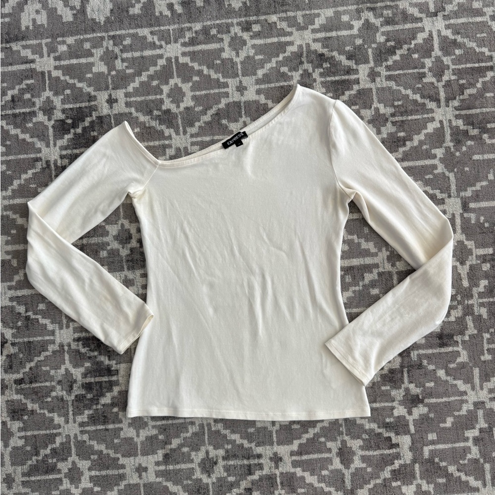 Express XS Off-White Long Sleeve Top Asymmetrical Neckline